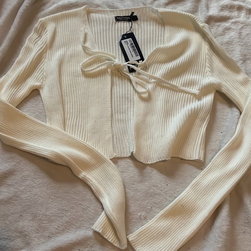 NWOT RARE NastyGal Open Tie Cardigan in Cream Size M - Picture 15 of 16